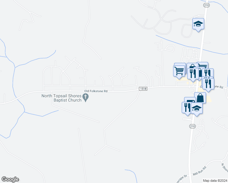 map of restaurants, bars, coffee shops, grocery stores, and more near 873 Old Folkstone Road in Sneads Ferry