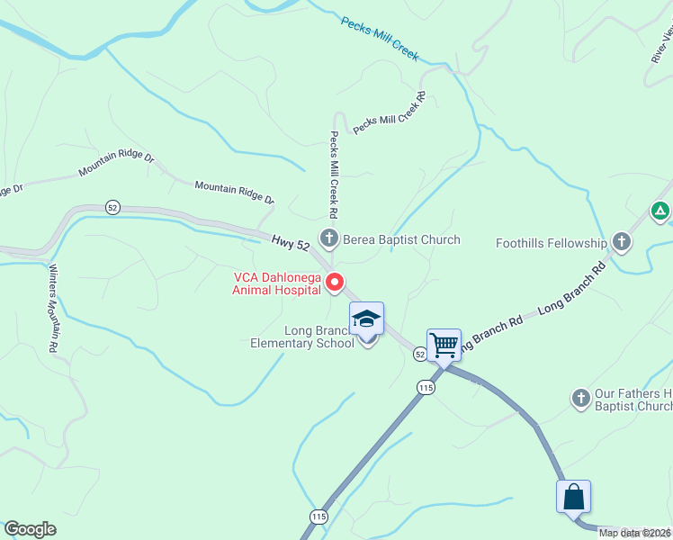 map of restaurants, bars, coffee shops, grocery stores, and more near 0 Cosens Lane in Dahlonega