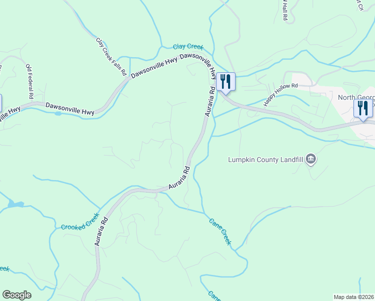 map of restaurants, bars, coffee shops, grocery stores, and more near 136 Bob Edwards Drive in Dahlonega