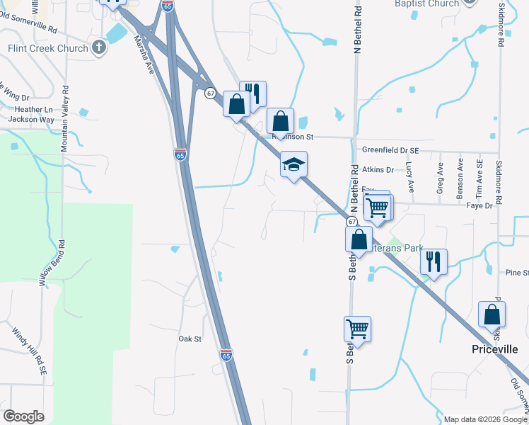 map of restaurants, bars, coffee shops, grocery stores, and more near 119 Speegle Street in Decatur