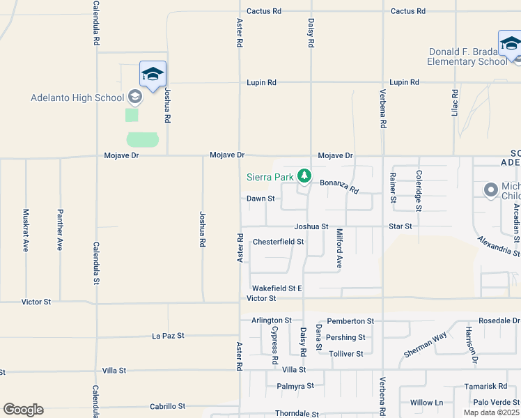 map of restaurants, bars, coffee shops, grocery stores, and more near 15148 Park Way in Adelanto
