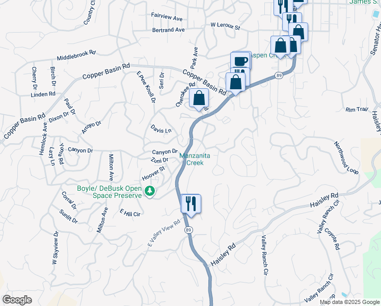 map of restaurants, bars, coffee shops, grocery stores, and more near 927 White Spar Road in Prescott