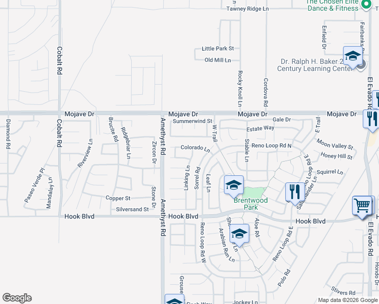 map of restaurants, bars, coffee shops, grocery stores, and more near 15160 Linking Lane in Victorville