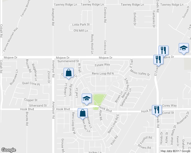map of restaurants, bars, coffee shops, grocery stores, and more near Stable Lane in Victorville