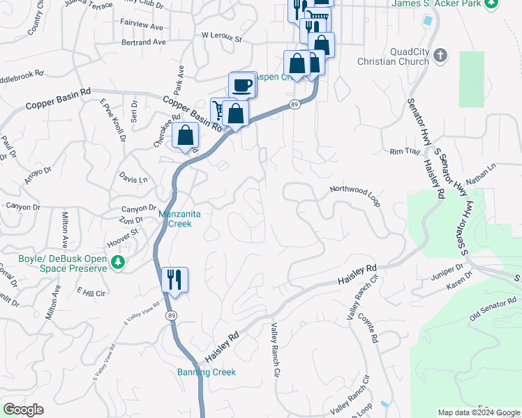 map of restaurants, bars, coffee shops, grocery stores, and more near 1053 Hyland Circle in Prescott