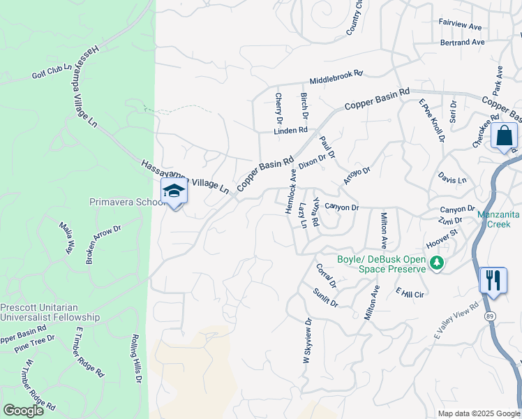 map of restaurants, bars, coffee shops, grocery stores, and more near 873 Vallejo Vista Road in Prescott