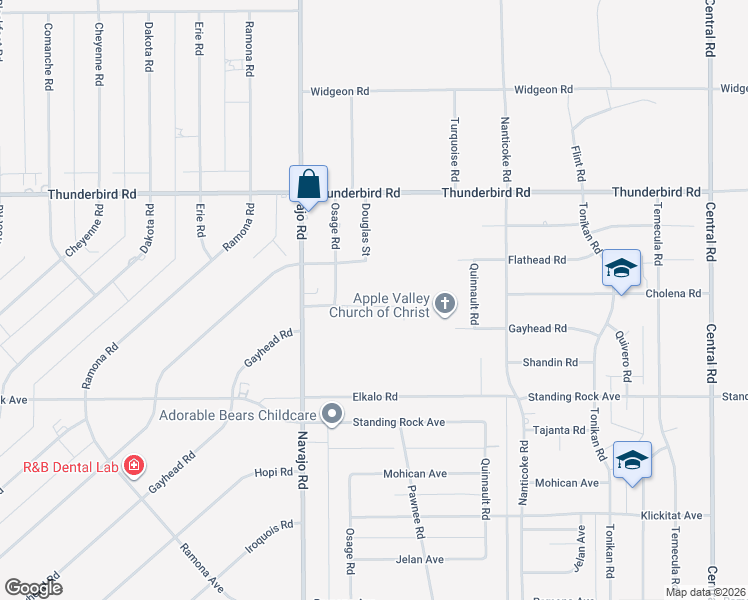 map of restaurants, bars, coffee shops, grocery stores, and more near 21851 Cholena Road in Apple Valley