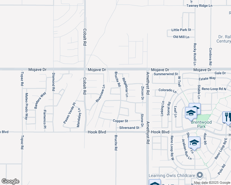 map of restaurants, bars, coffee shops, grocery stores, and more near 13461 Bramble Lane in Victorville
