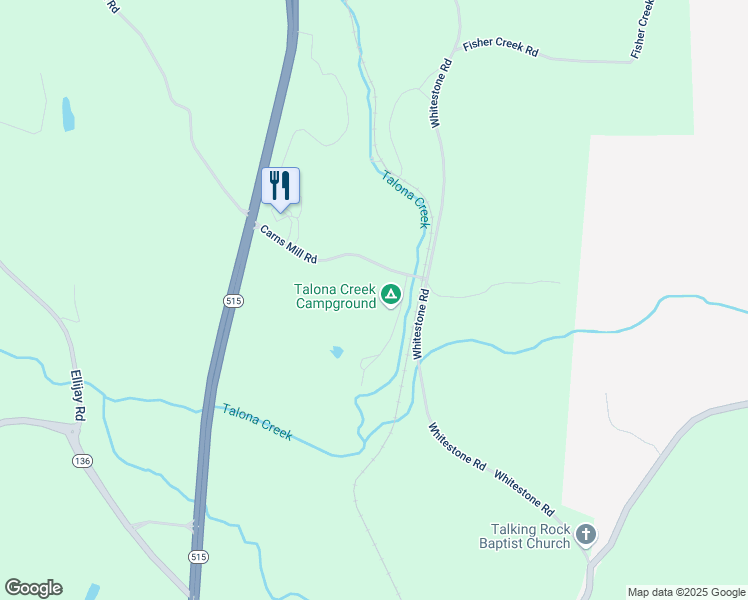 map of restaurants, bars, coffee shops, grocery stores, and more near 47 Carns Mill Road in Talking Rock