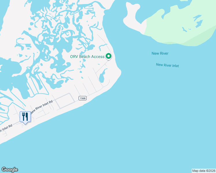 map of restaurants, bars, coffee shops, grocery stores, and more near 2364 New River Inlet Road in North Topsail Beach