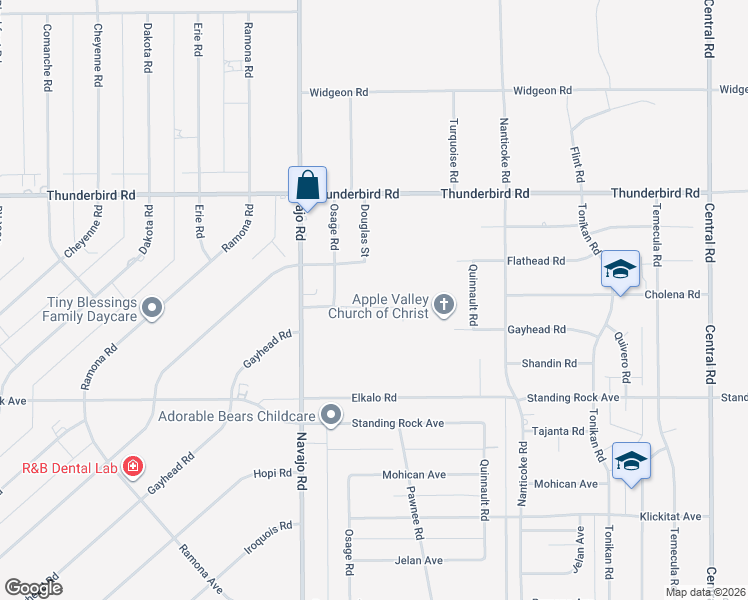 map of restaurants, bars, coffee shops, grocery stores, and more near 21851 Cholena Road in Apple Valley