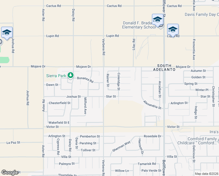 map of restaurants, bars, coffee shops, grocery stores, and more near 10948 Remington Street in Adelanto