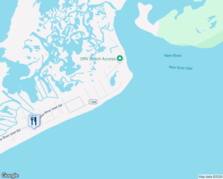 map of restaurants, bars, coffee shops, grocery stores, and more near 2343 New River Inlet Road in North Topsail Beach