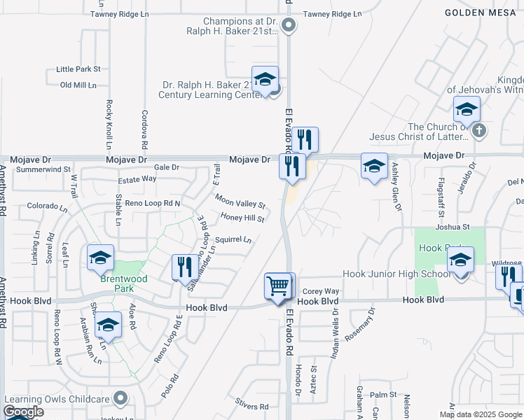 map of restaurants, bars, coffee shops, grocery stores, and more near 14495 Moon Valley Street in Victorville