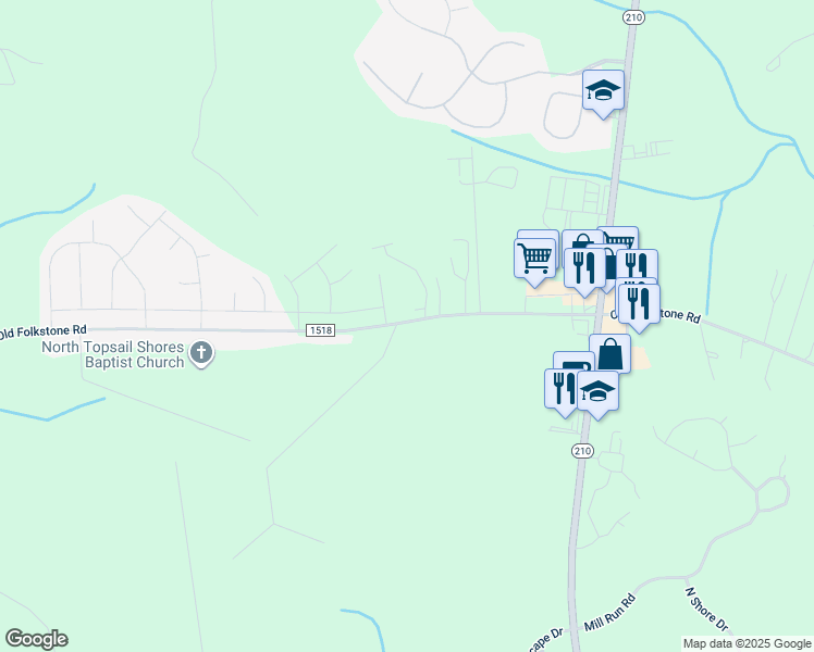 map of restaurants, bars, coffee shops, grocery stores, and more near 872 Old Folkstone Road in Sneads Ferry