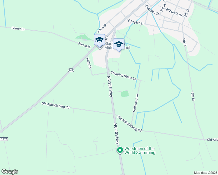 map of restaurants, bars, coffee shops, grocery stores, and more near 15572 North Carolina 131 Highway in Bladenboro