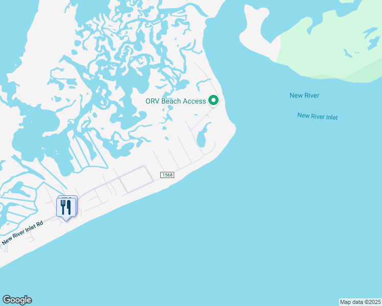 map of restaurants, bars, coffee shops, grocery stores, and more near 2343 New River Inlet Road in North Topsail Beach