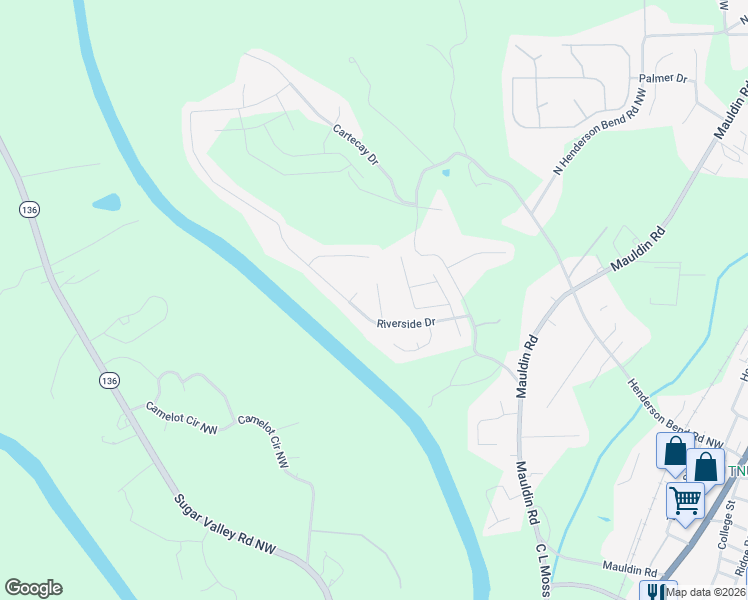 map of restaurants, bars, coffee shops, grocery stores, and more near 116 Avalon Drive in Calhoun