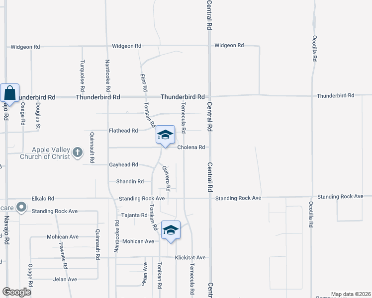 map of restaurants, bars, coffee shops, grocery stores, and more near 15068 Temecula Road in Apple Valley
