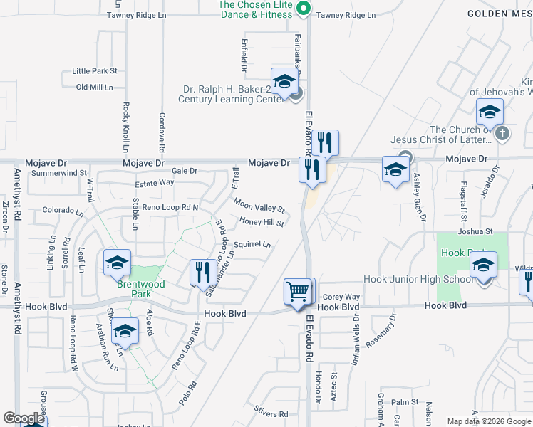 map of restaurants, bars, coffee shops, grocery stores, and more near 14432 Honey Hill Street in Victorville