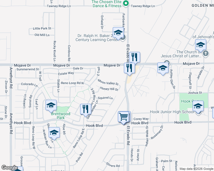 map of restaurants, bars, coffee shops, grocery stores, and more near 14432 Honey Hill Street in Victorville