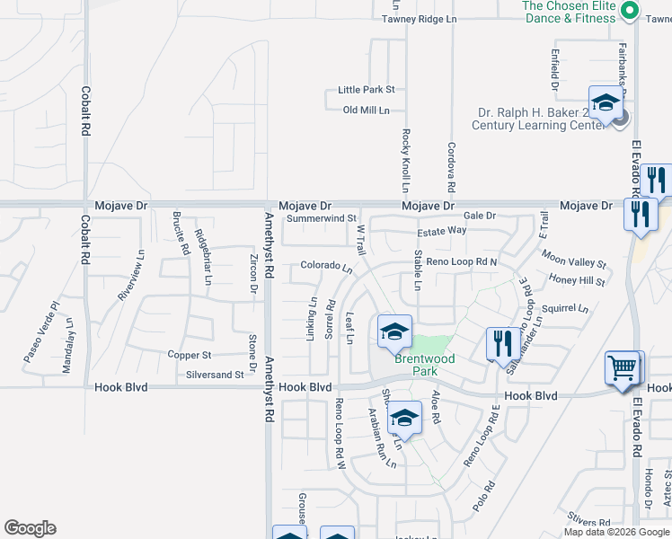 map of restaurants, bars, coffee shops, grocery stores, and more near 15145 Linking Lane in Victorville