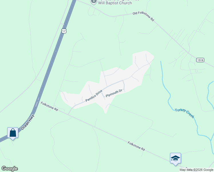 map of restaurants, bars, coffee shops, grocery stores, and more near 620 Winfall Drive in Holly Ridge