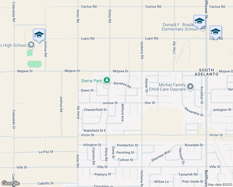 map of restaurants, bars, coffee shops, grocery stores, and more near 10736 Dove Court in Adelanto