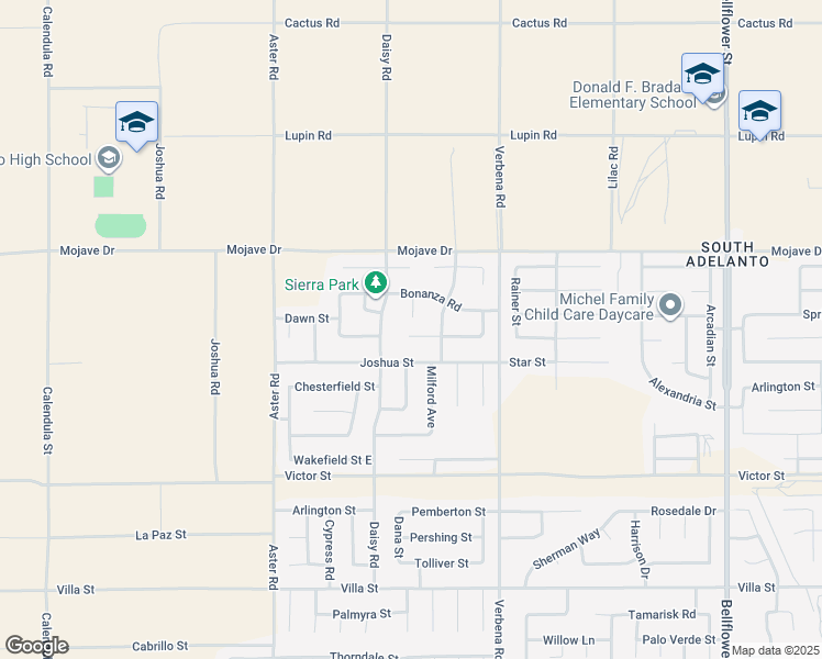 map of restaurants, bars, coffee shops, grocery stores, and more near 10736 Dove Court in Adelanto