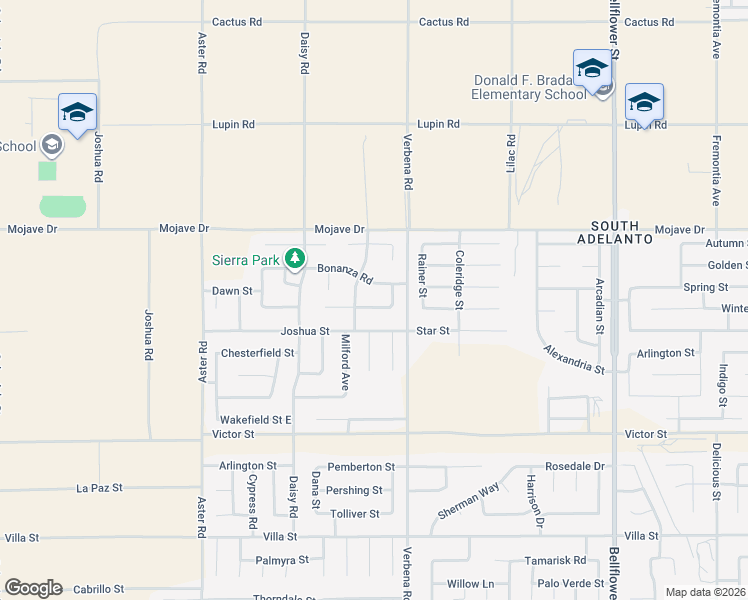 map of restaurants, bars, coffee shops, grocery stores, and more near 10834 Dove Lane in Adelanto