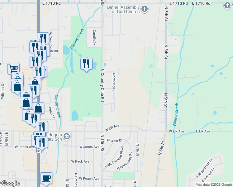 map of restaurants, bars, coffee shops, grocery stores, and more near 1702 North Ridge Drive in Duncan