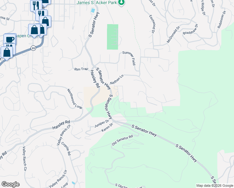 map of restaurants, bars, coffee shops, grocery stores, and more near 1225 South Senator Highway in Prescott