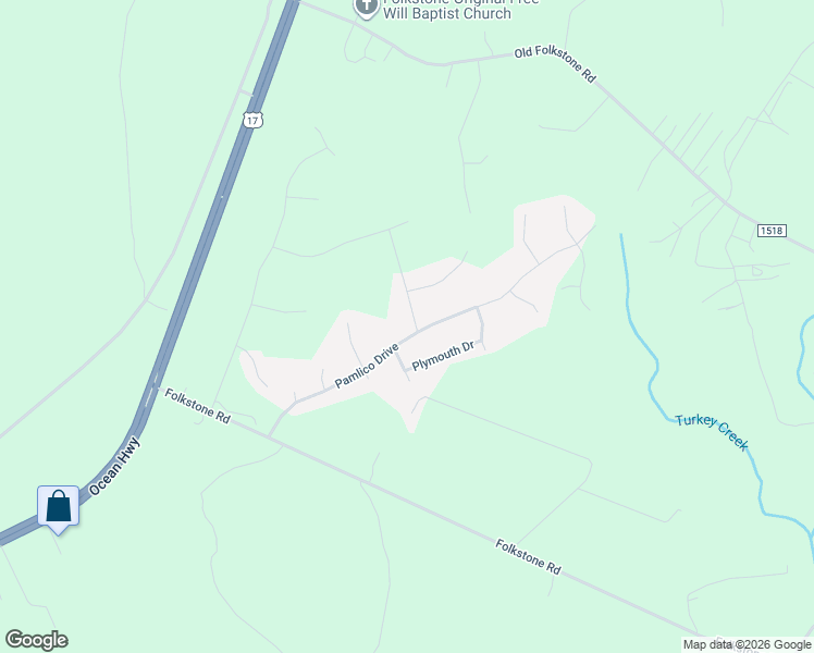 map of restaurants, bars, coffee shops, grocery stores, and more near Pamlico Drive in Holly Ridge