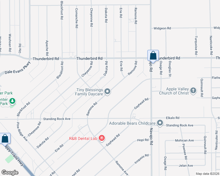 map of restaurants, bars, coffee shops, grocery stores, and more near 15090 Ramona Road in Apple Valley