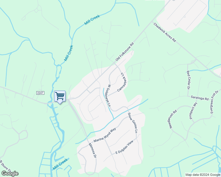 map of restaurants, bars, coffee shops, grocery stores, and more near 346 West Goldeneye Lane in Sneads Ferry