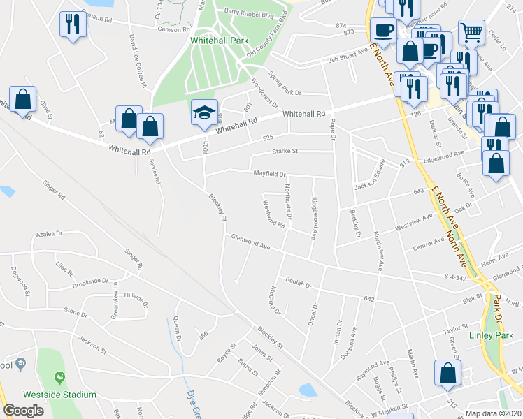 map of restaurants, bars, coffee shops, grocery stores, and more near 211A Westwind Road in Anderson