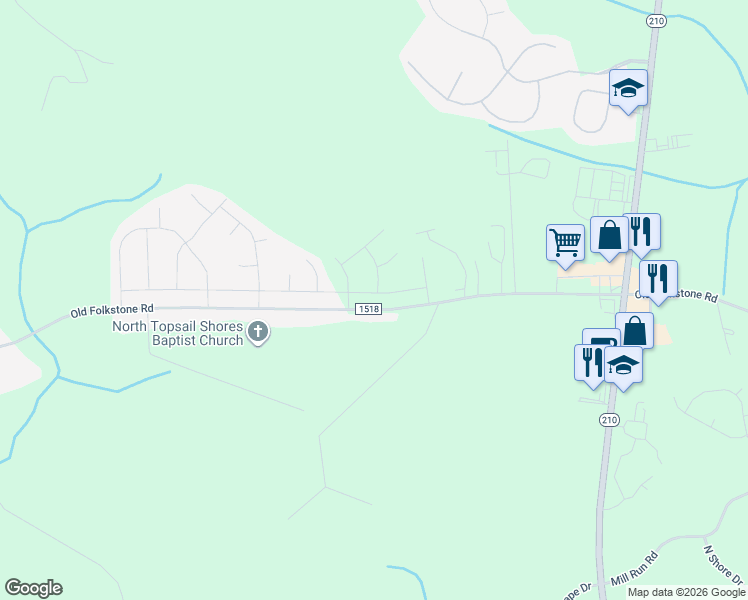 map of restaurants, bars, coffee shops, grocery stores, and more near 856 Old Folkstone Road in Sneads Ferry