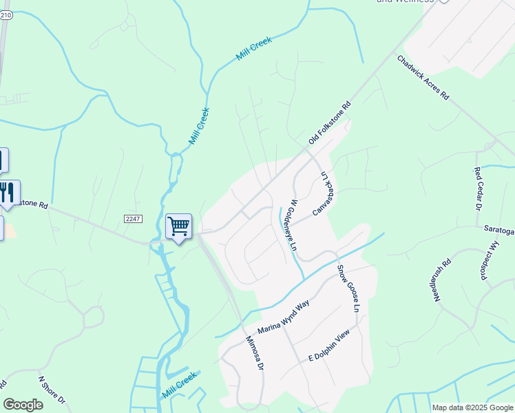 map of restaurants, bars, coffee shops, grocery stores, and more near 204 Sailor Street in Sneads Ferry