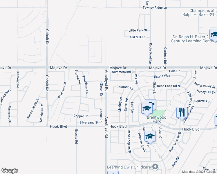 map of restaurants, bars, coffee shops, grocery stores, and more near 13710 Colorado Lane in Victorville