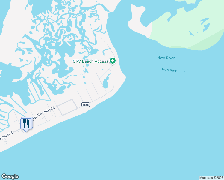map of restaurants, bars, coffee shops, grocery stores, and more near 2364 New River Inlet Road in North Topsail Beach