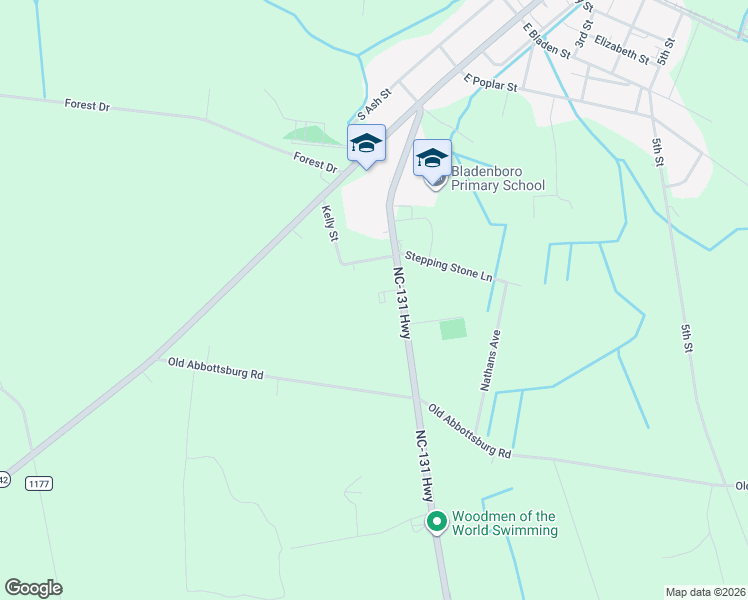 map of restaurants, bars, coffee shops, grocery stores, and more near 15590 North Carolina 131 Highway in Bladenboro