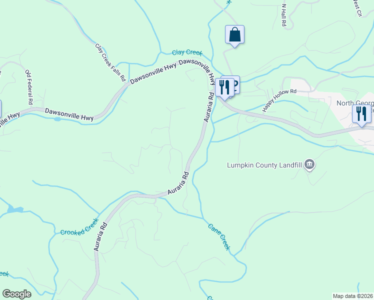 map of restaurants, bars, coffee shops, grocery stores, and more near 136 Bob Edwards Drive in Dahlonega