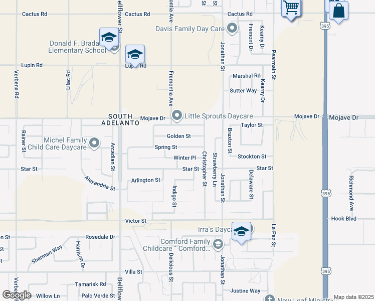 map of restaurants, bars, coffee shops, grocery stores, and more near 11565 Spring Street in Adelanto