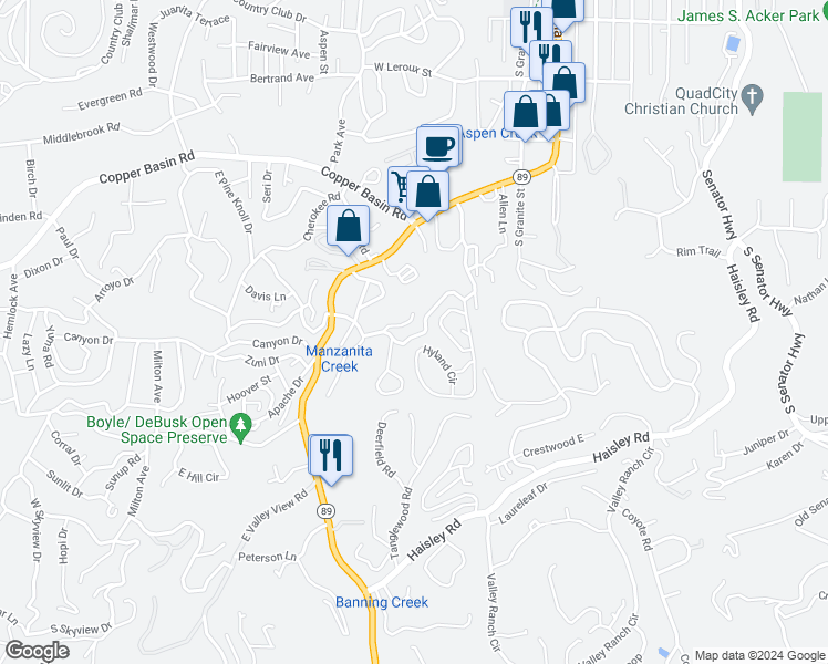 map of restaurants, bars, coffee shops, grocery stores, and more near 432 Joseph Street in Prescott