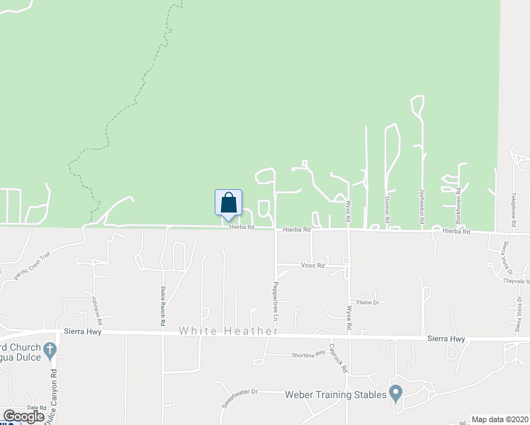 map of restaurants, bars, coffee shops, grocery stores, and more near Hierba Road in Agua Dulce