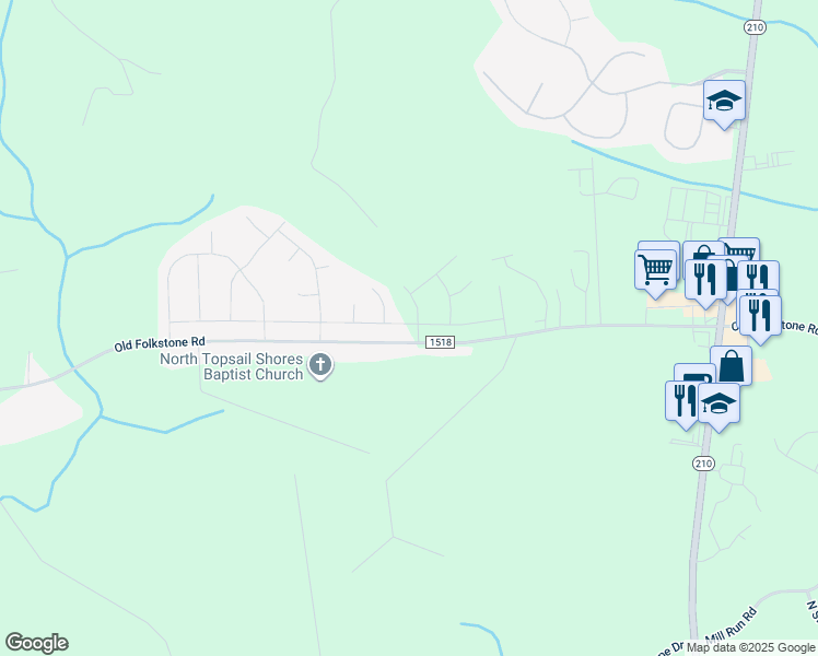 map of restaurants, bars, coffee shops, grocery stores, and more near 262 Breakwater Drive in Sneads Ferry