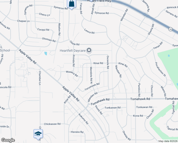 map of restaurants, bars, coffee shops, grocery stores, and more near 15093 Kinai Road in Apple Valley