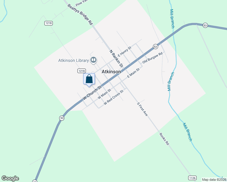 map of restaurants, bars, coffee shops, grocery stores, and more near 215 S College St in Atkinson