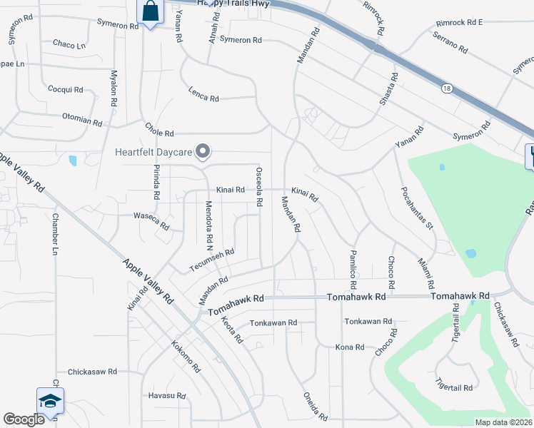 map of restaurants, bars, coffee shops, grocery stores, and more near 15127 Osceola Road in Apple Valley