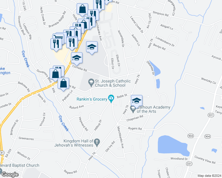 map of restaurants, bars, coffee shops, grocery stores, and more near 1501 869 in Anderson